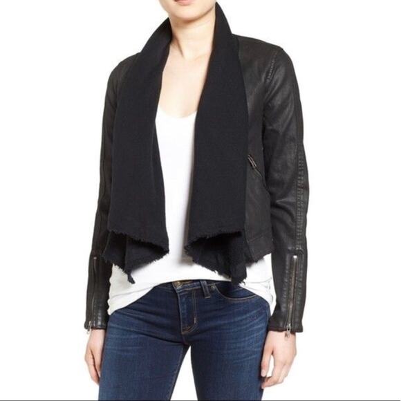 Free People Black Waxed Denim Drape Front Jacket - Picture 1 of 6